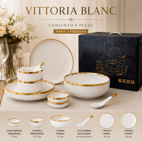Vittoria Blanc™ — Jogo de Jantar em Porcelana | Luxo Dourado