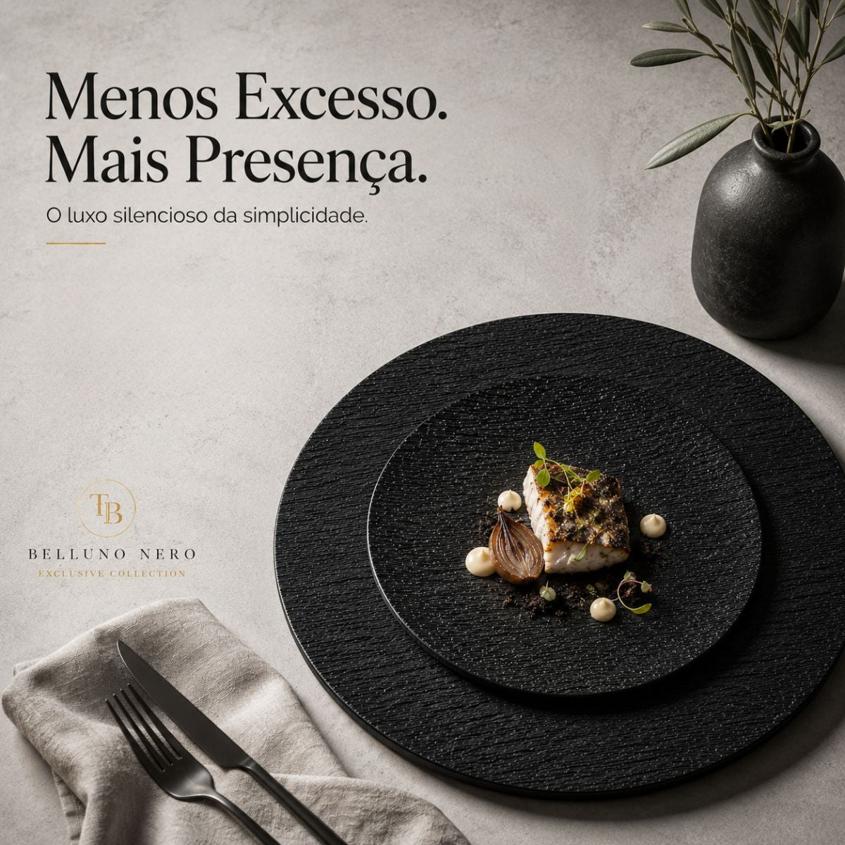 Belluno Nero Collection™ | Minimalismo, Textura & Sofisticação