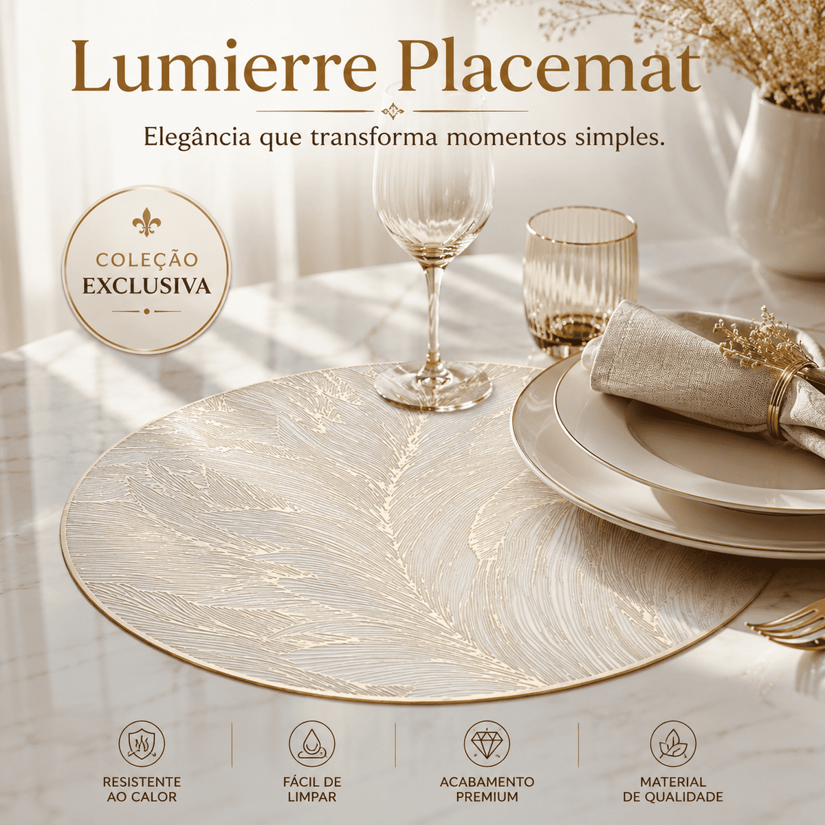 Lumierre Placemat Elegância em Sousplat Dourado
