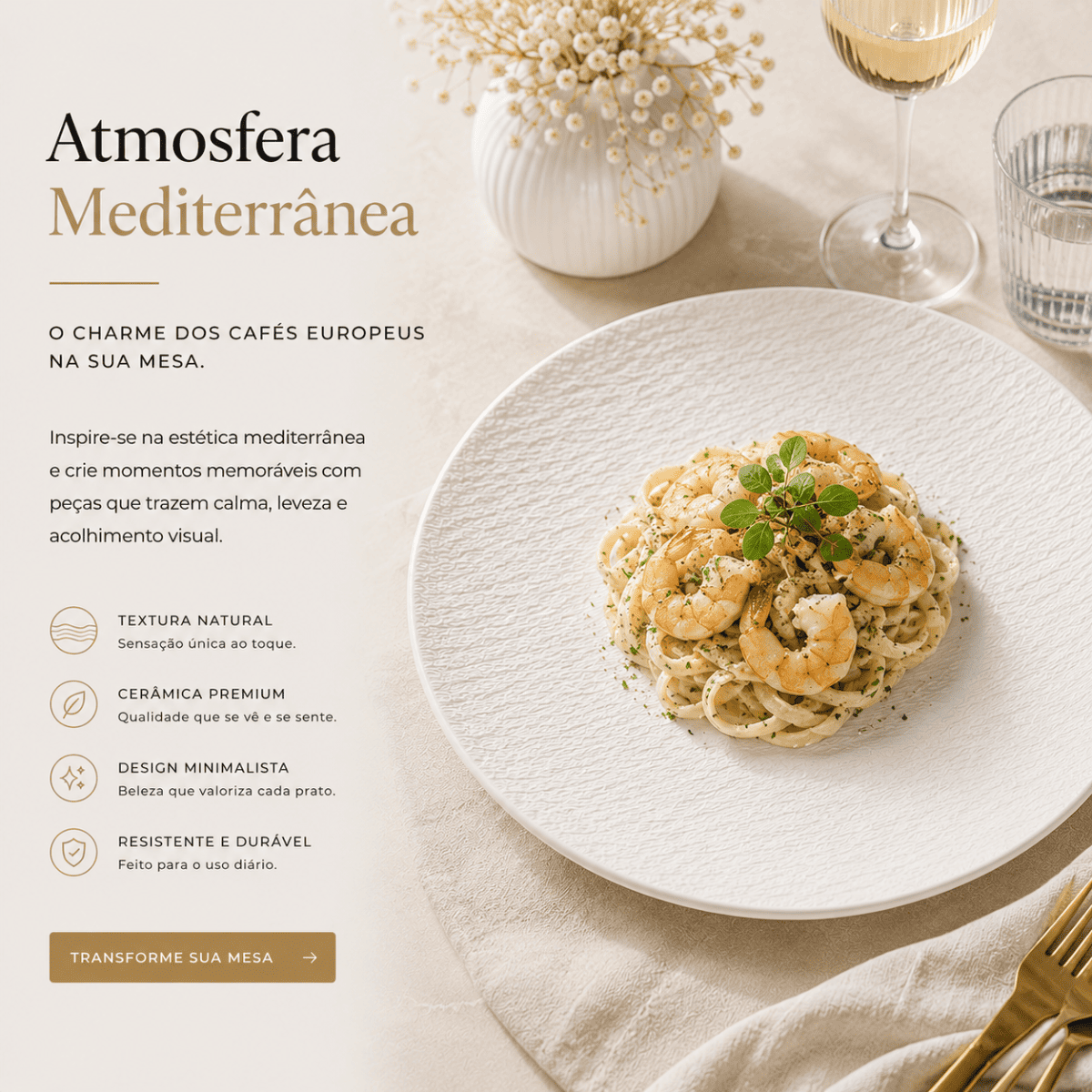 Belluno Bianco™ | Prato Cerâmico Branco Fosco para Mesa Posta Sofisticada