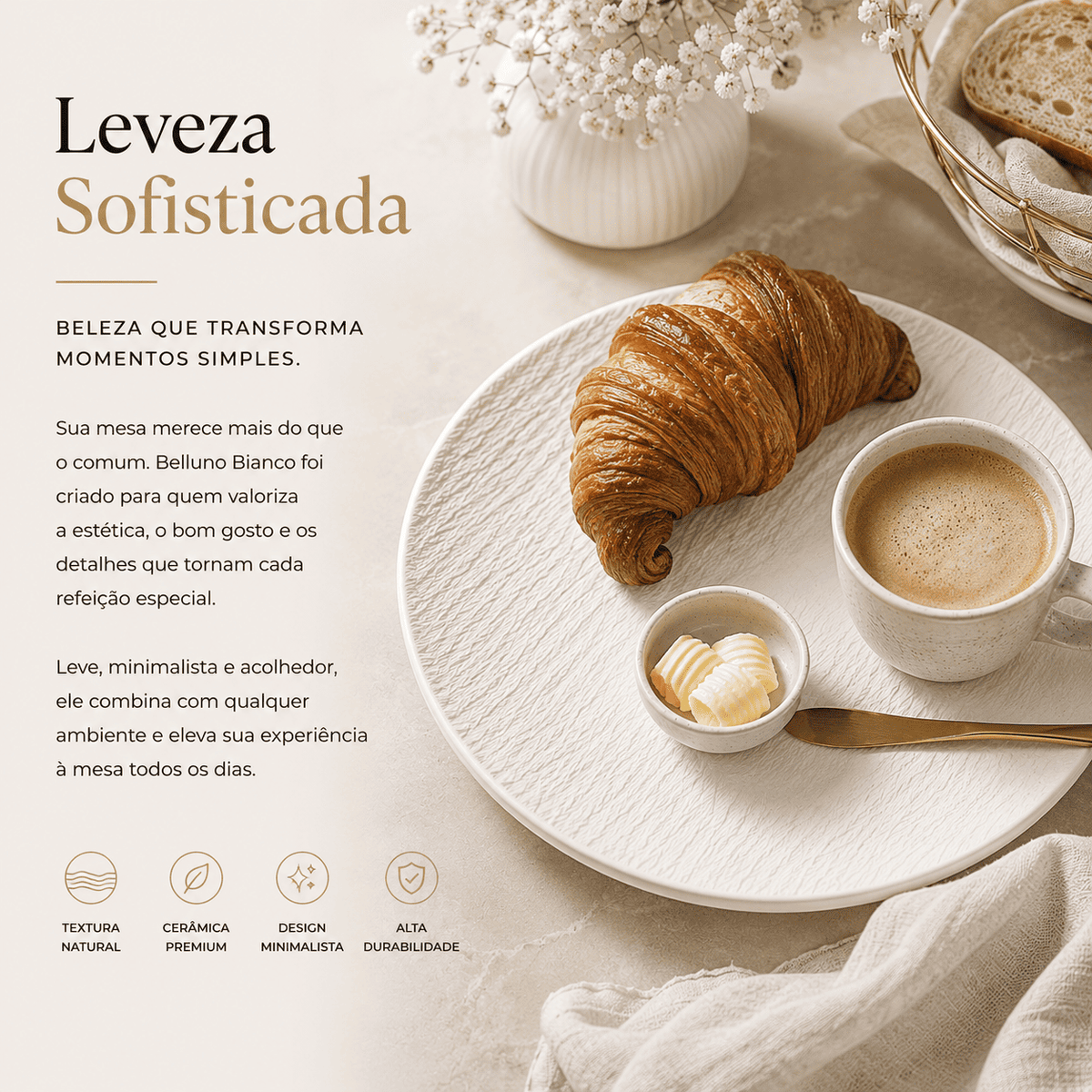 Belluno Bianco™ | Prato Cerâmico Branco Fosco para Mesa Posta Sofisticada
