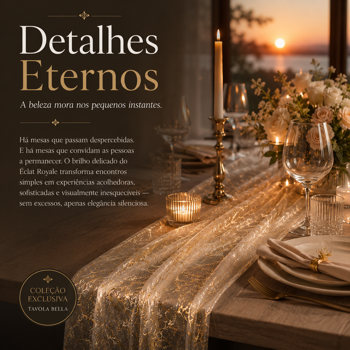 Caminho de mesa em Organza Dourado | Éclat Royale