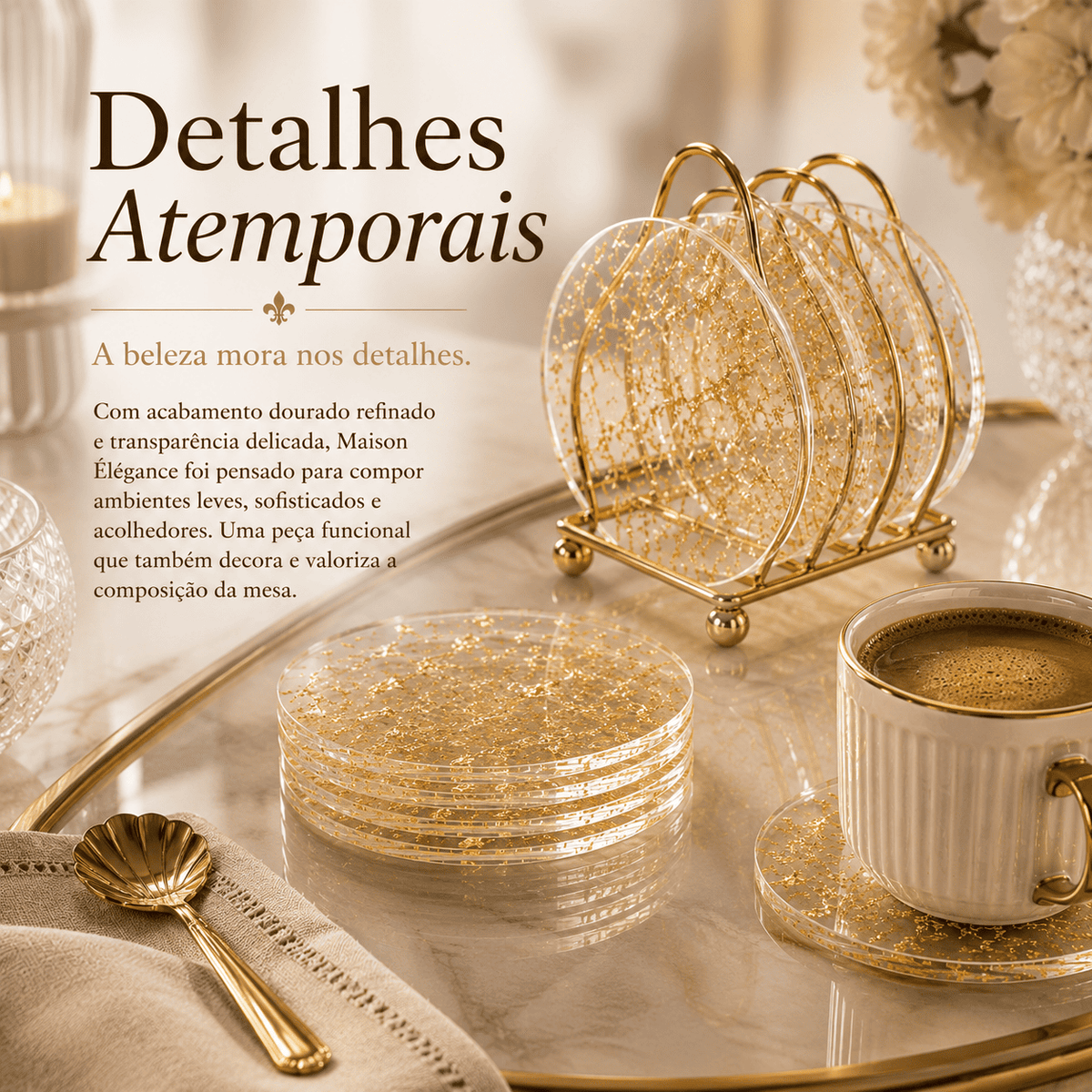 Maison Élégance™ | Kit Porta-Copos Sofisticado com Suporte Dourado