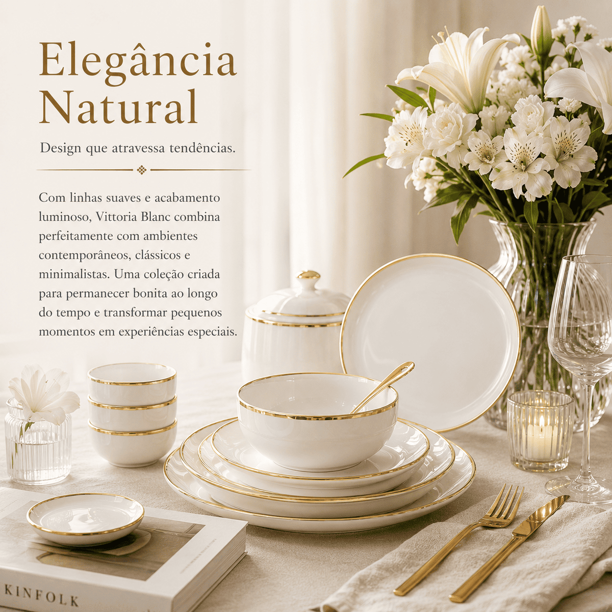 Vittoria Blanc™ — Jogo de Jantar em Porcelana | Luxo Dourado