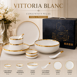 Vittoria Blanc™ — Jogo de Jantar em Porcelana | Luxo Dourado