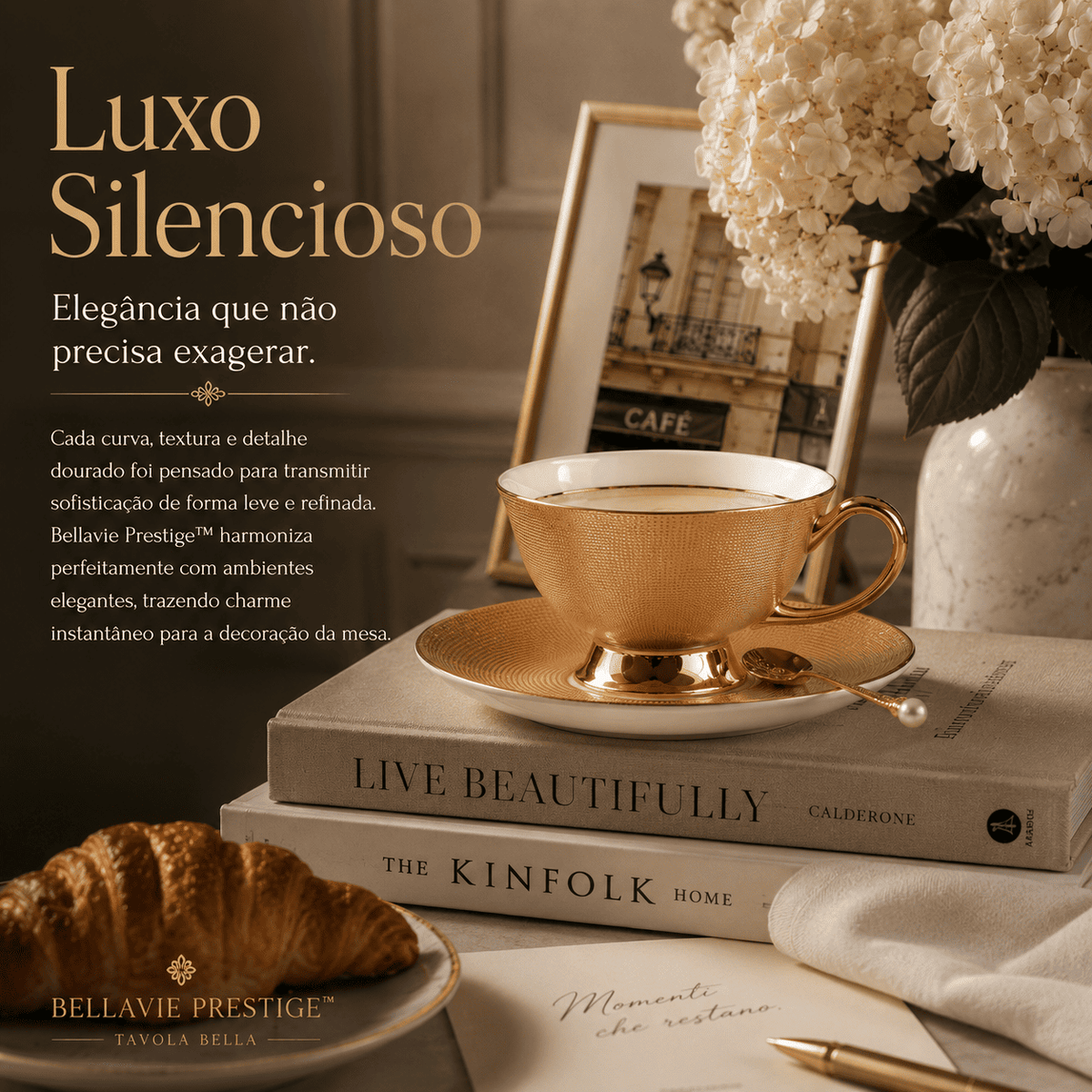 Bellavie Prestige™ | Xícara Premium Inspirada nos Cafés Europeus com Acabamento Dourado Elegante