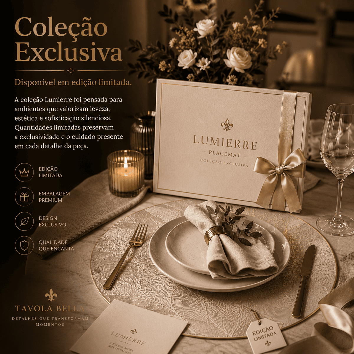 Lumierre Placemat Elegância em Sousplat Dourado
