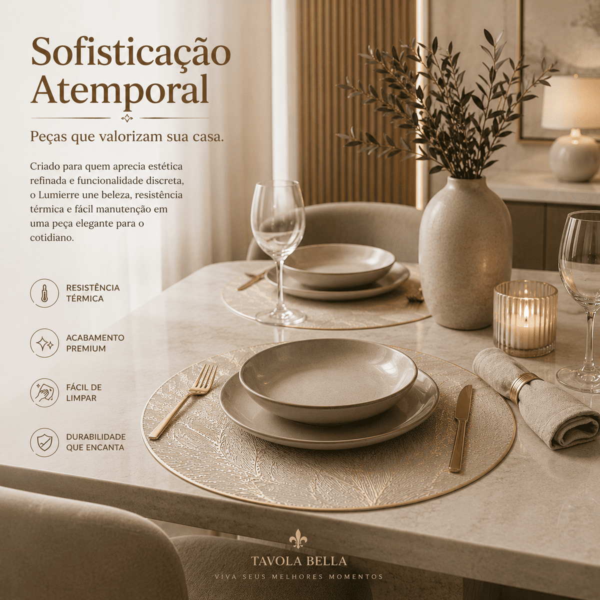 Lumierre Placemat Elegância em Sousplat Dourado