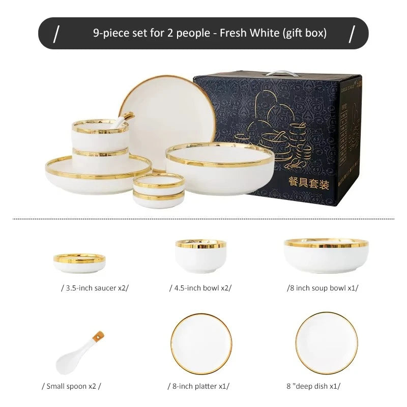 Vittoria Blanc™ — Jogo de Jantar em Porcelana | Luxo Dourado