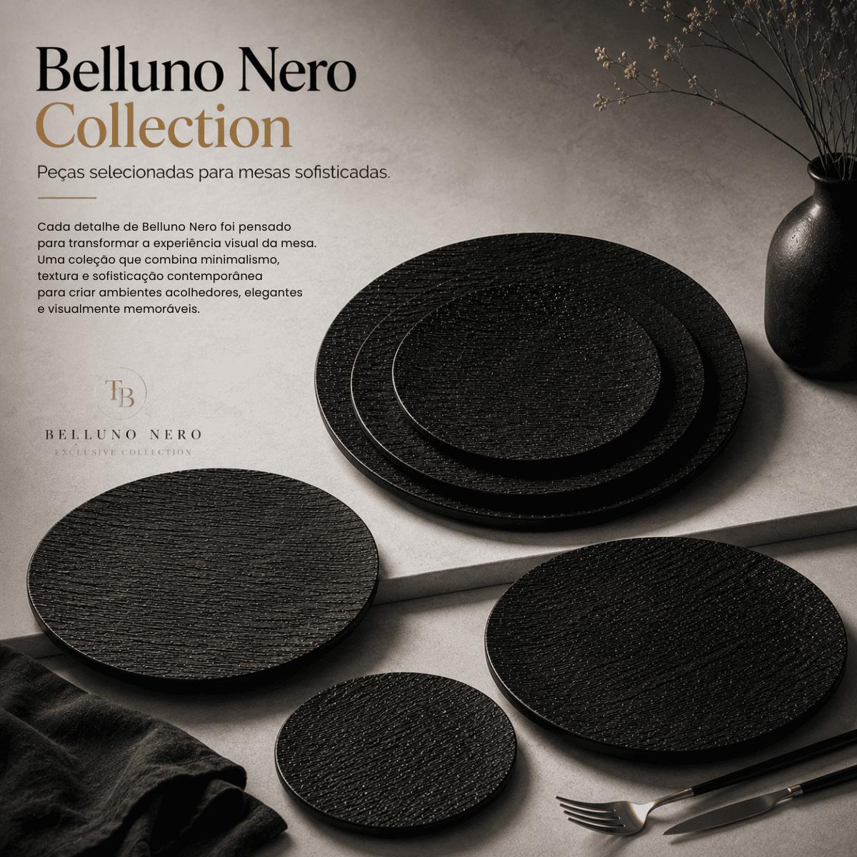 Belluno Nero Collection™ | Minimalismo, Textura & Sofisticação