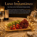 Luméa Imperial™ | Bandeja Decorativa Luxo Dourada Europeia Para Mesa Posta, Frutas e Decoração Sofisticada