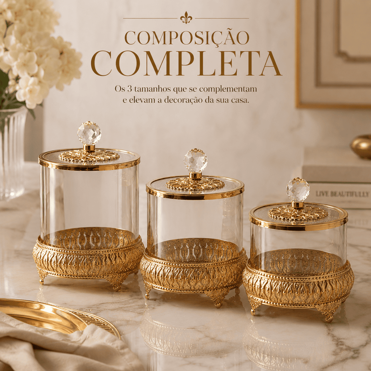 Pote de Vidro Luxuoso Estilo Europeu para Doces | Pote de Armazenamento Sofisticado |Lumière D'or