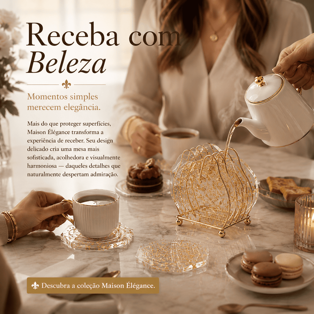 Maison Élégance™ | Kit Porta-Copos Sofisticado com Suporte Dourado