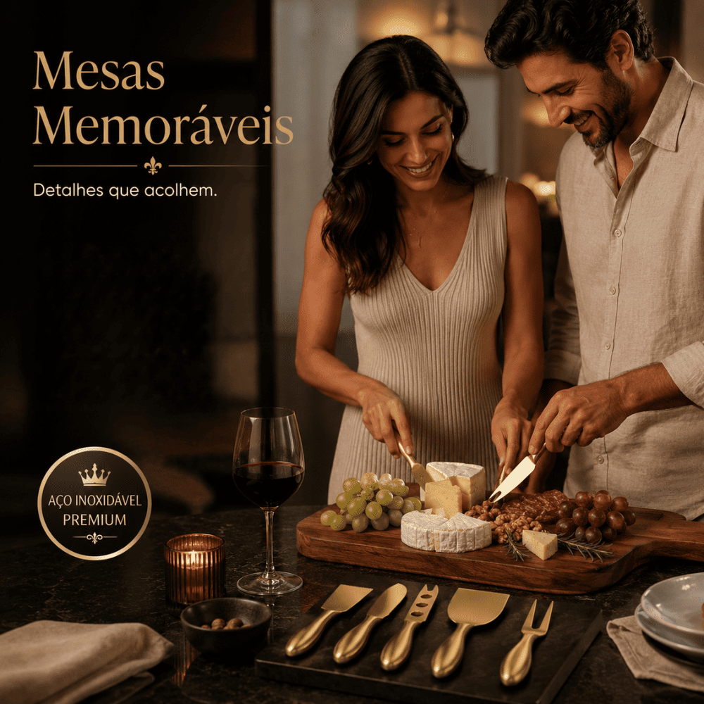 Conjunto de Corte de Queijo em Inox Dourado | Velluto Gourmet