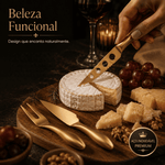 Conjunto de Corte de Queijo em Inox Dourado | Velluto Gourmet