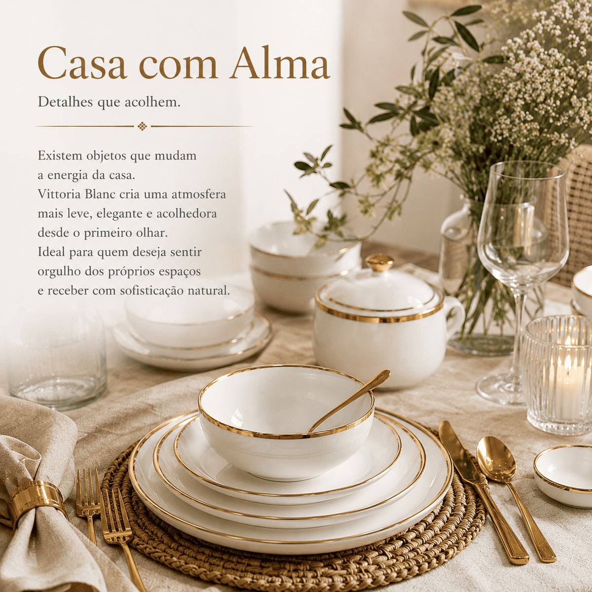 Vittoria Blanc™ — Jogo de Jantar em Porcelana | Luxo Dourado