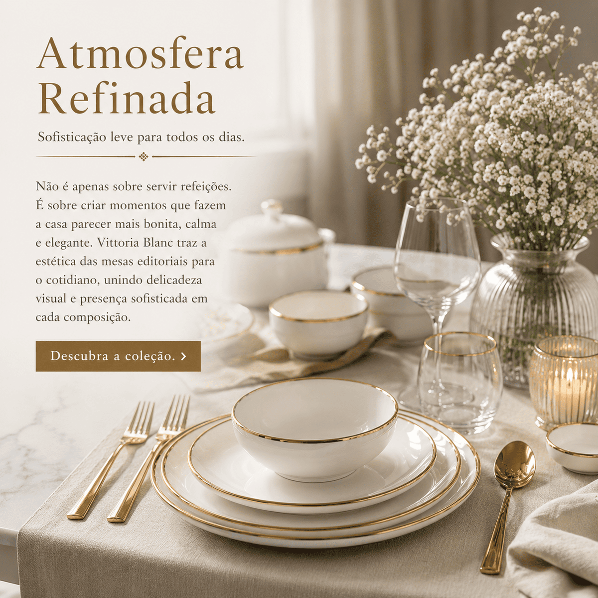 Vittoria Blanc™ — Jogo de Jantar em Porcelana | Luxo Dourado