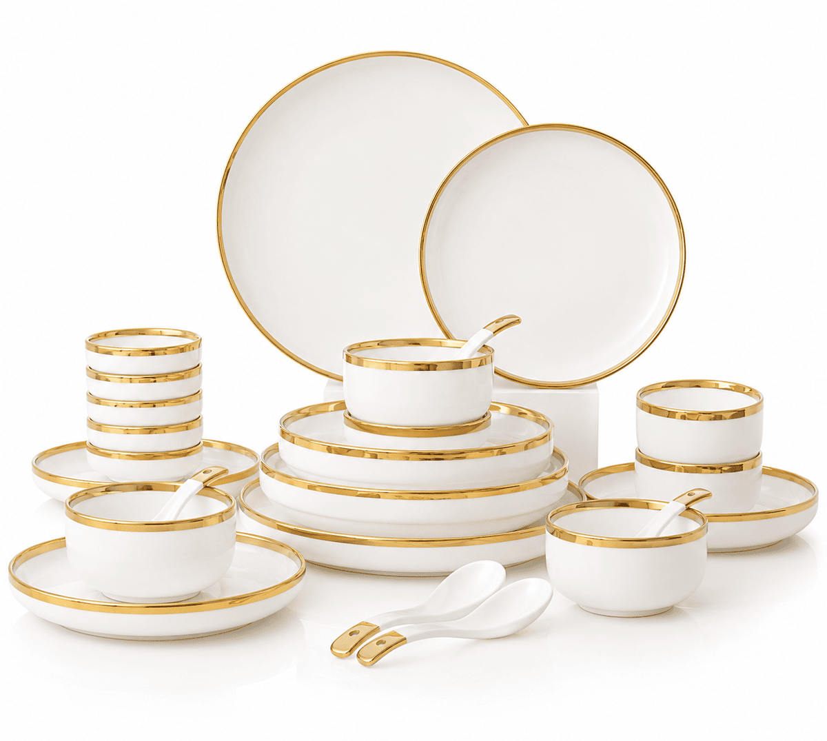 Vittoria Blanc™ — Jogo de Jantar em Porcelana | Luxo Dourado