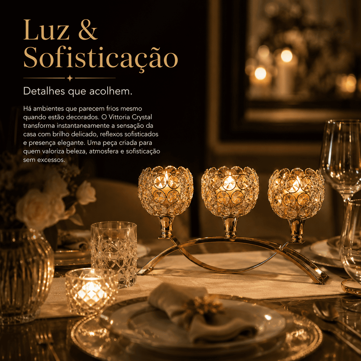 Castiçal Decorativo de Cristal com 3 Braços — Vittoria Crystal