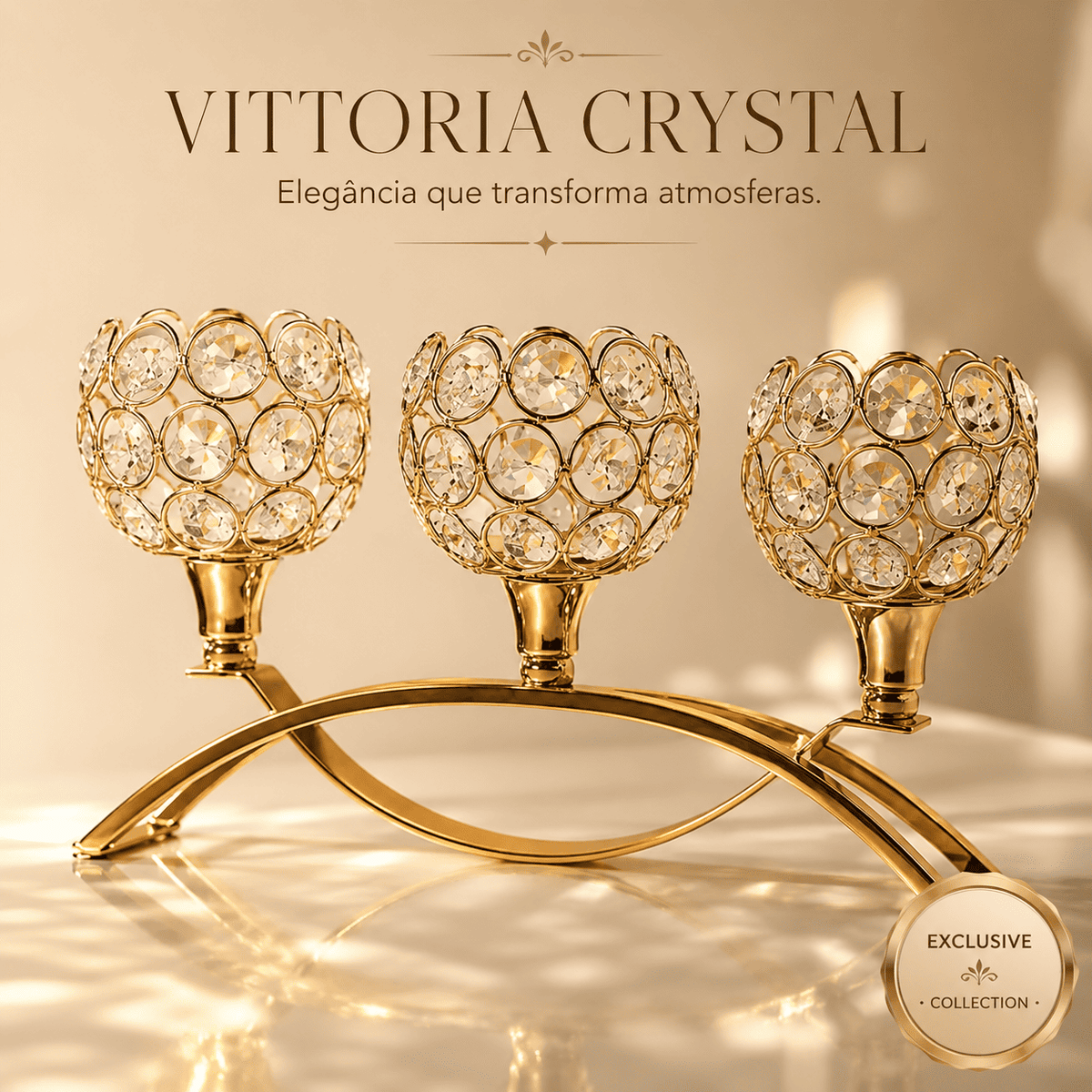 Castiçal Decorativo de Cristal com 3 Braços — Vittoria Crystal